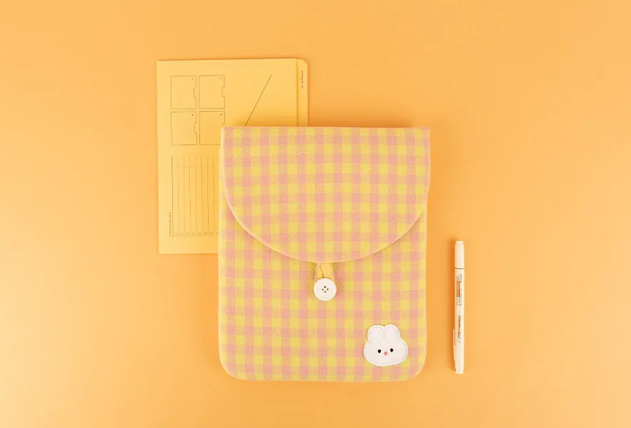 Cute Rabbit Bear Casual Checkered iPad Laptop Sleeves Cases Pouches Protective Covers Purses Handbags Square Cushion Designer Sc