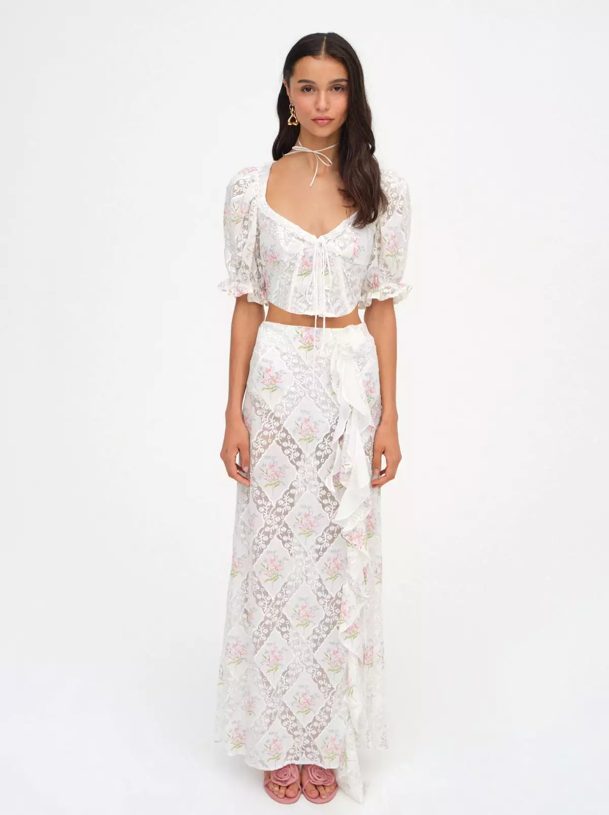 Dakota Floral Maxi Skirt in White