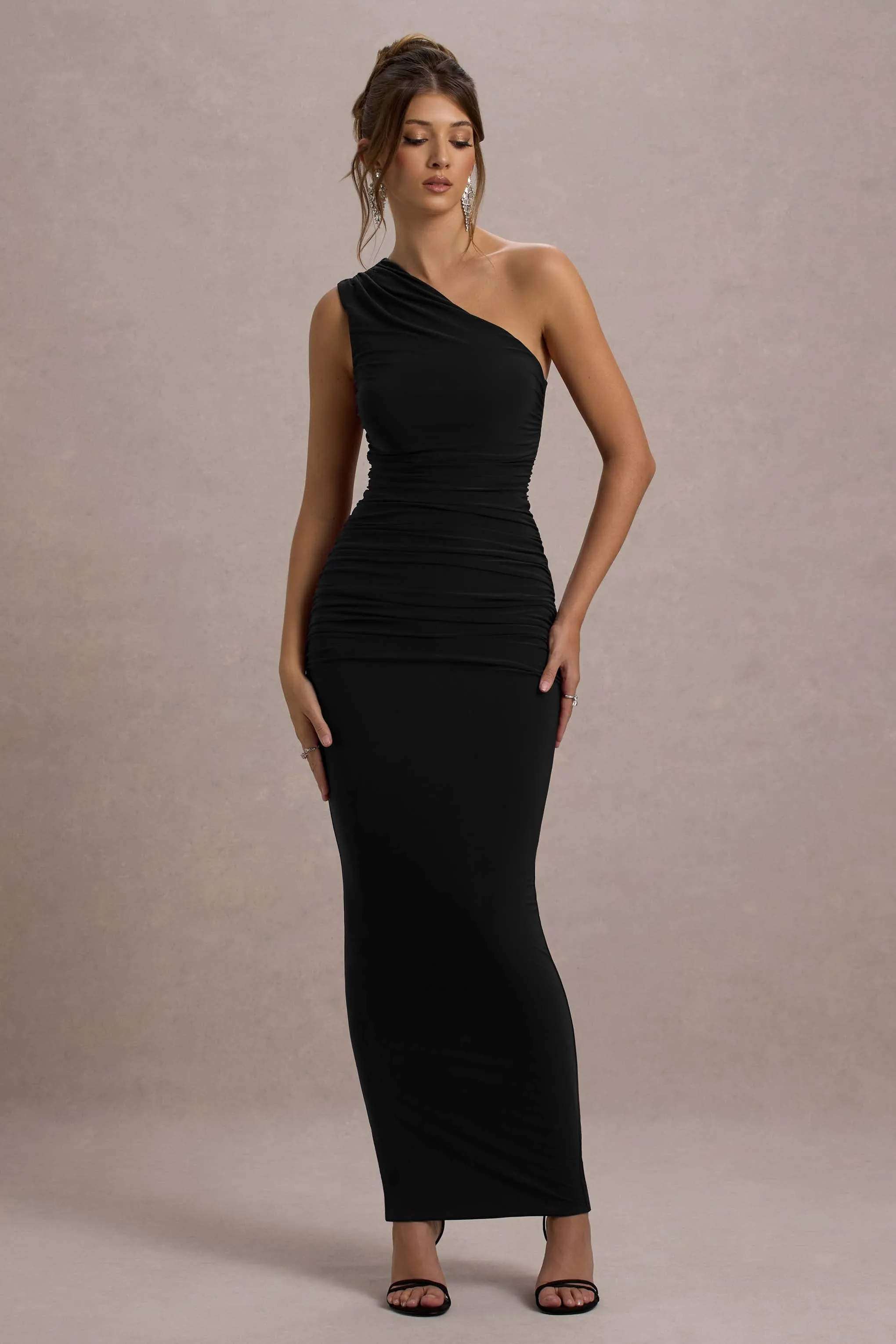 Dalarie | Black One-Shoulder Gathered Maxi Dress