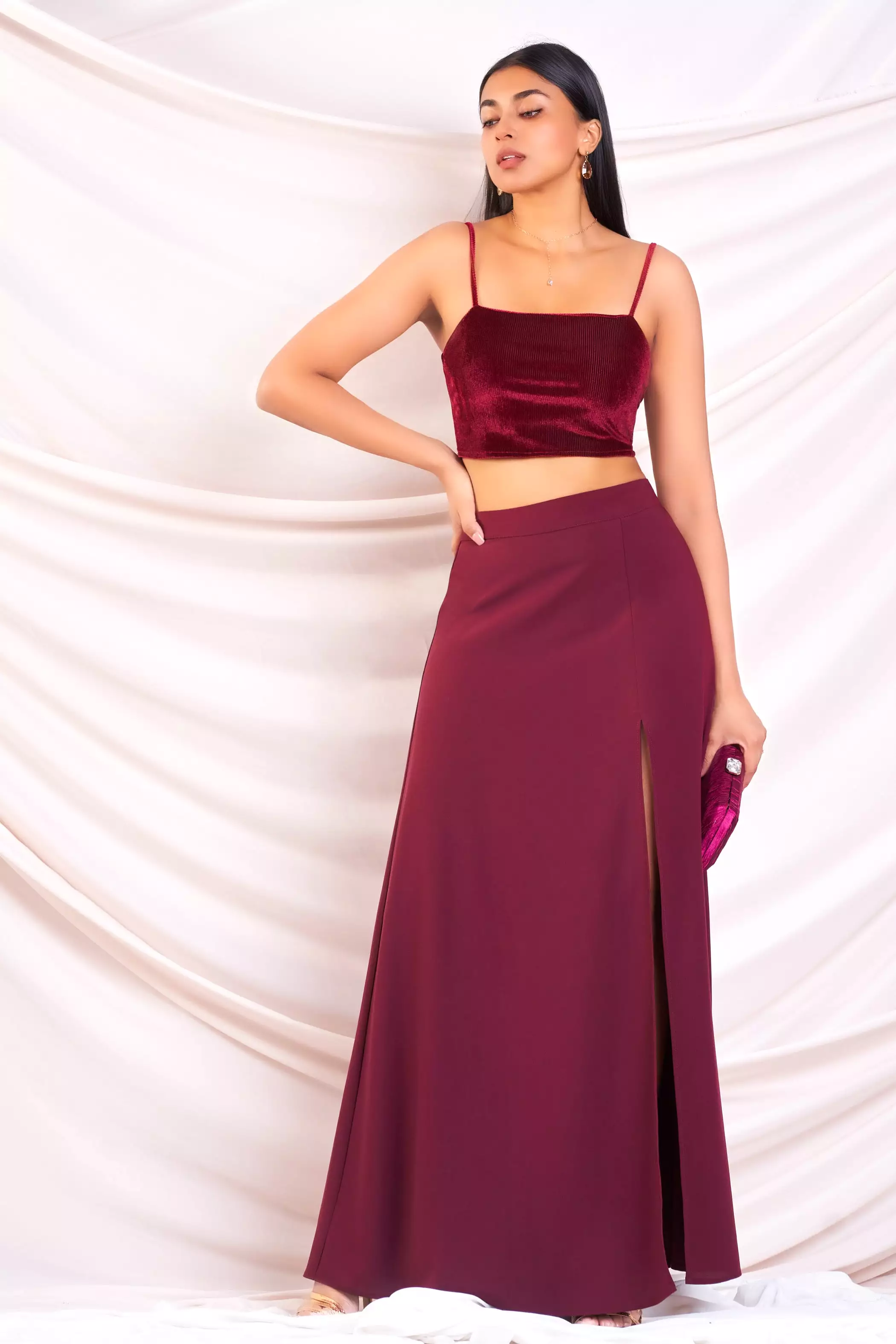 Flared High Slit Maxi Skirt