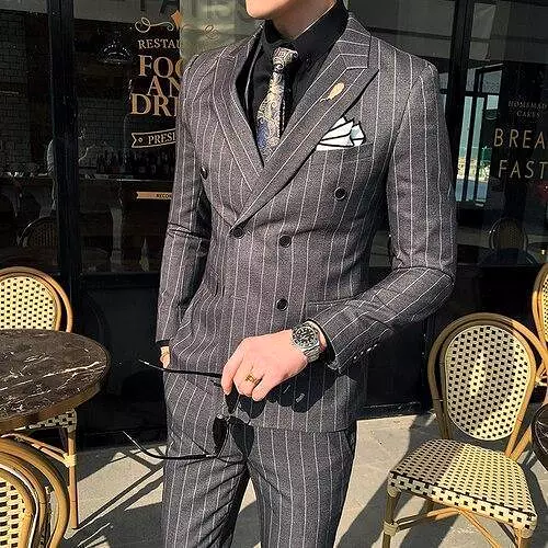 Formal Striped Double-Breasted Suit