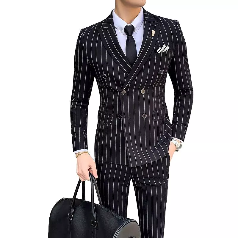 Formal Striped Double-Breasted Suit