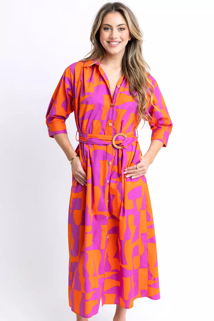 Geometric Poplin Maxi Dress