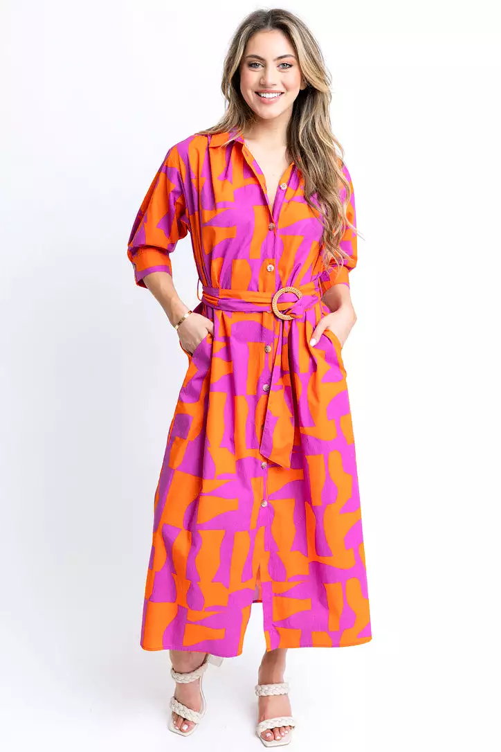 Geometric Poplin Maxi Dress