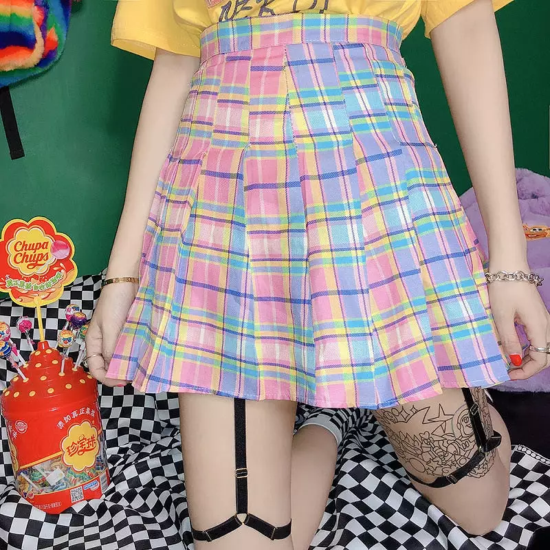 GRADUAL PINK CHECKER JK PLEATED SKIRT+BELT BY61024