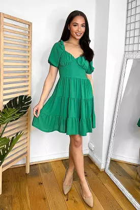 Green Milkmaid Tiered Skirt Dress