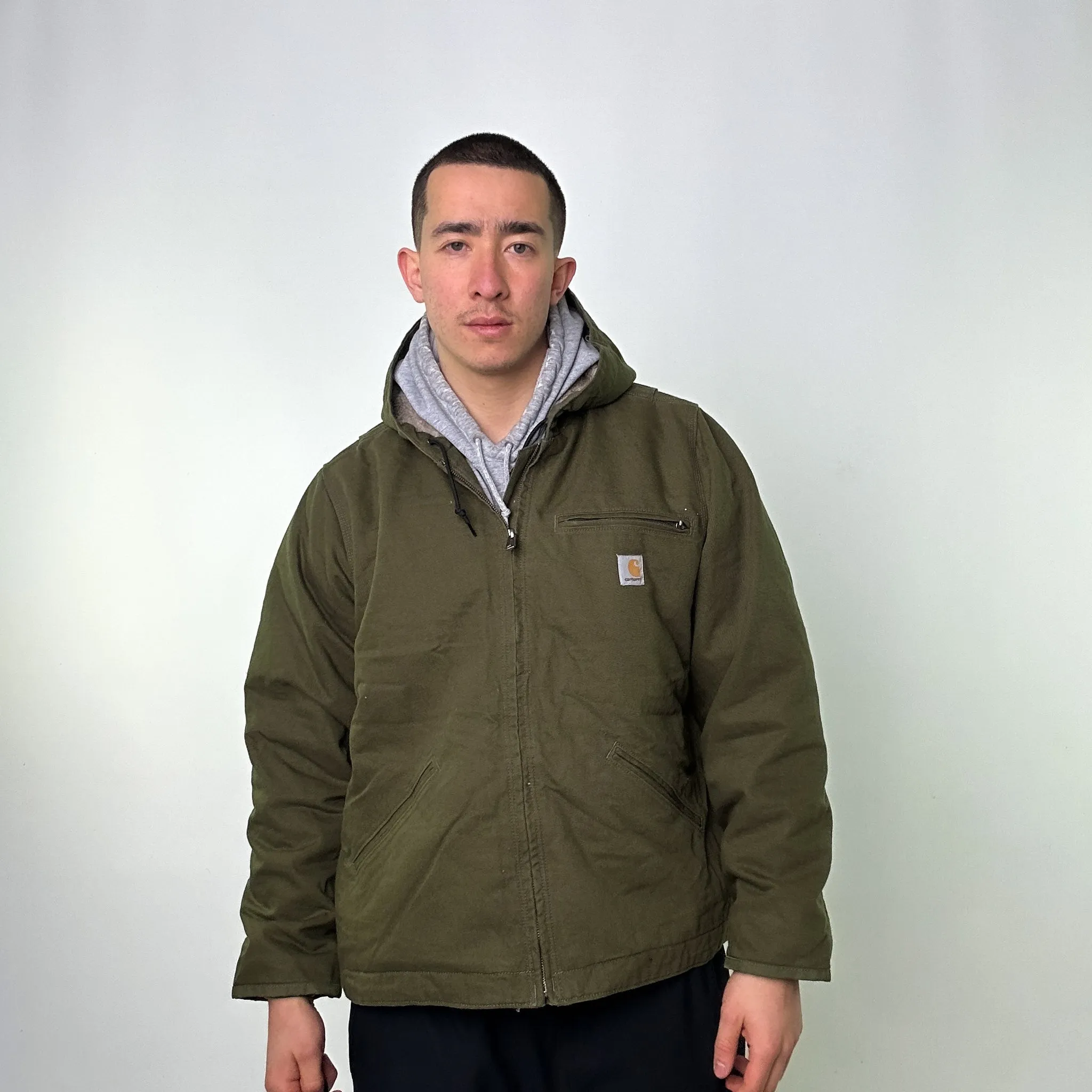 Green Vintage Carhartt Fleece Lined Active Deadstock Workwear Jacket Coat (L)