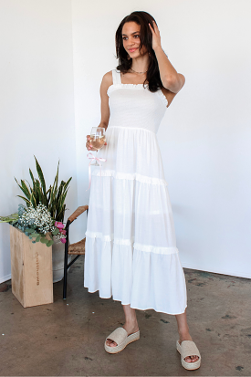 Hey June Tiered Midi Dress in White