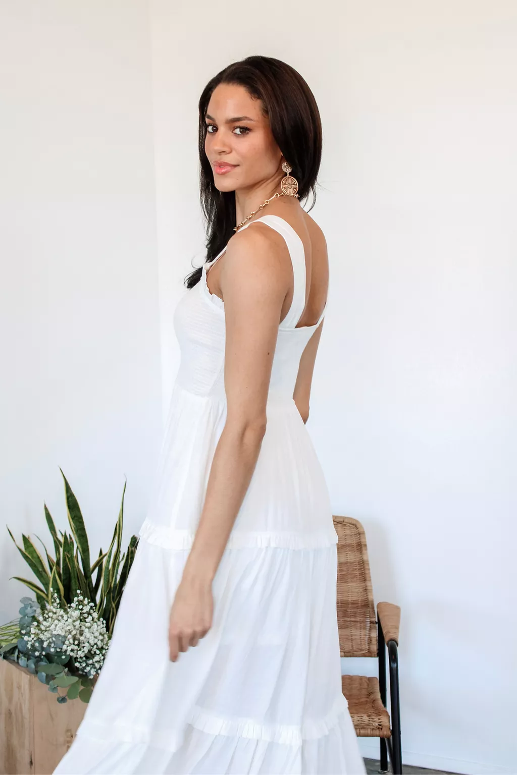 Hey June Tiered Midi Dress in White