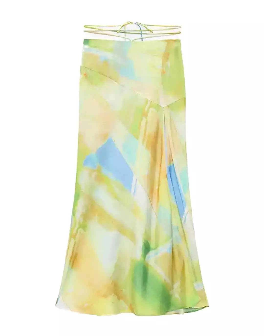 High Slit Printed Silky Satin Skirt