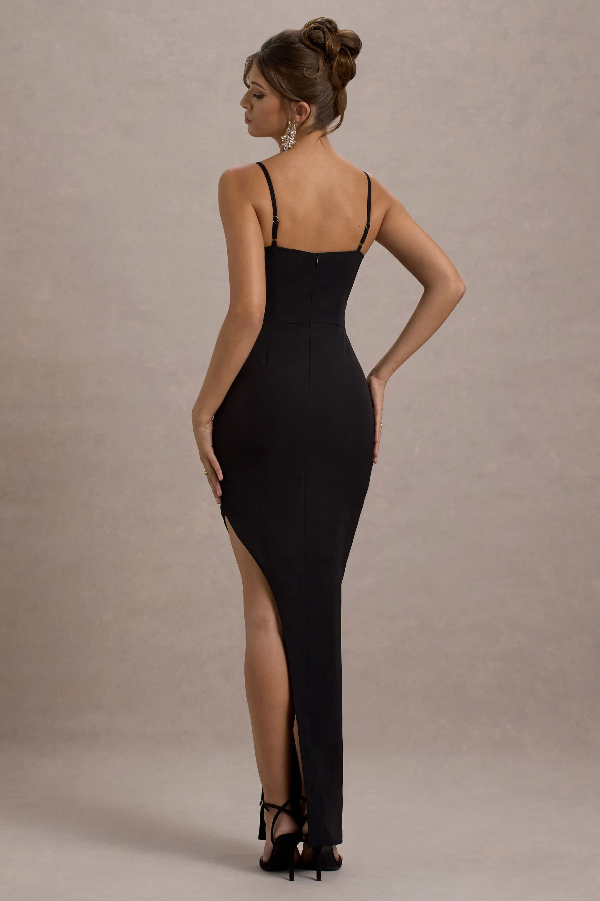 Ignacia | Black Asymmetric Maxi Dress With Hotfix Detail