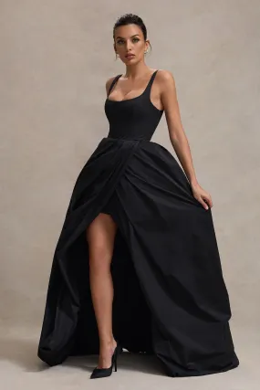 Infinite | Black Strappy Maxi Dress With Volume High-Low Skirt