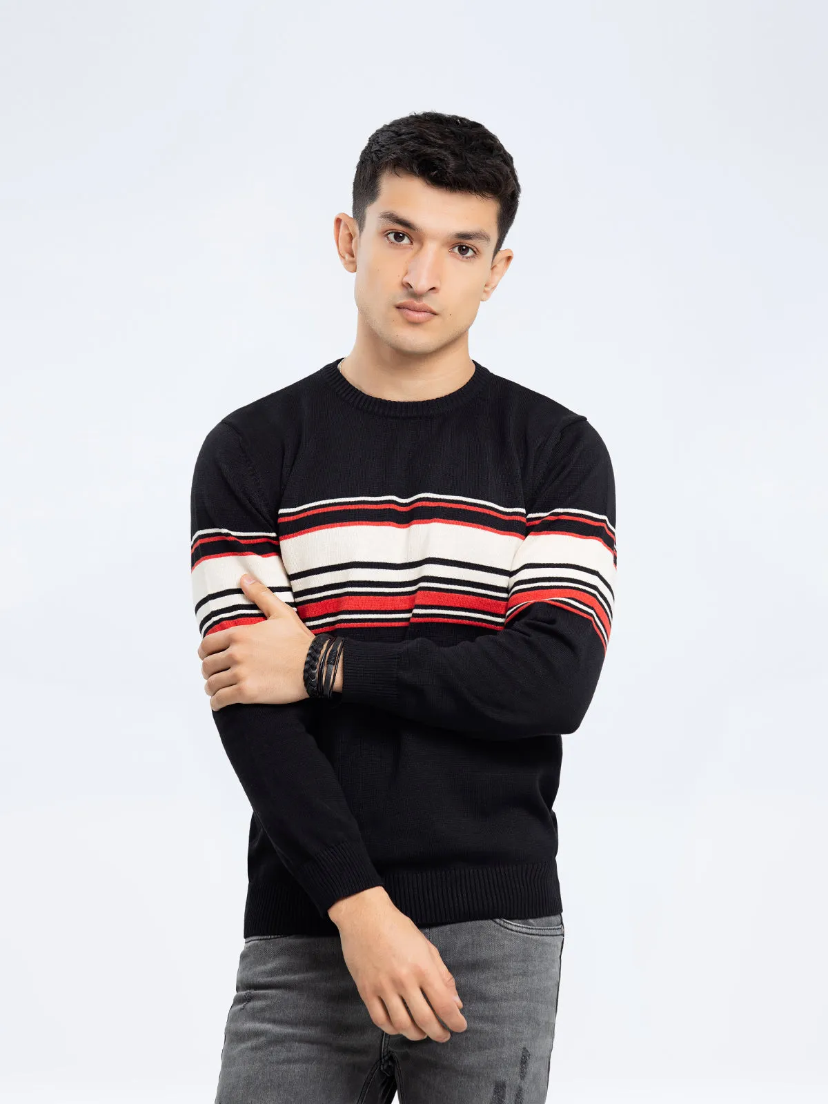 Jacquard Knitted Striped Sweater - FMTSWT23-024