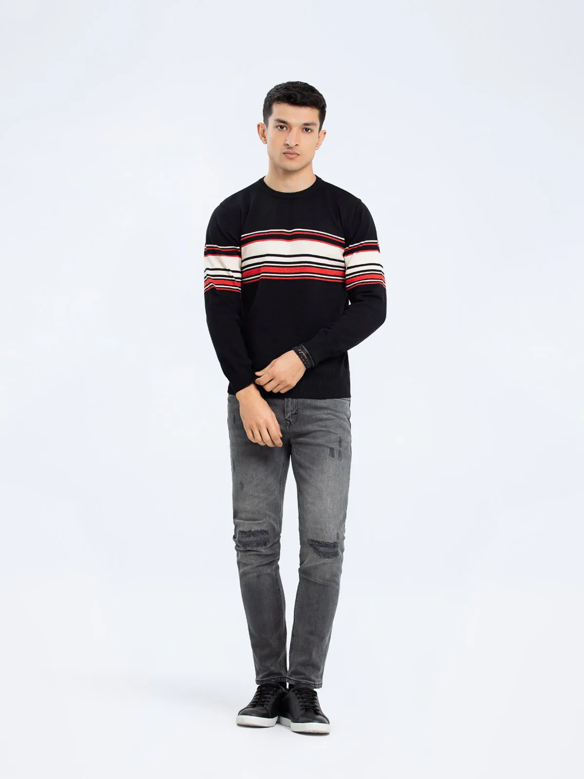 Jacquard Knitted Striped Sweater - FMTSWT23-024