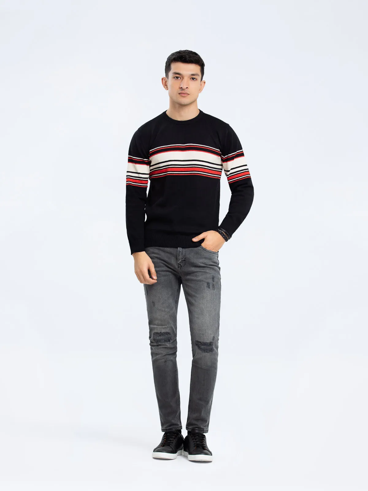 Jacquard Knitted Striped Sweater - FMTSWT23-024