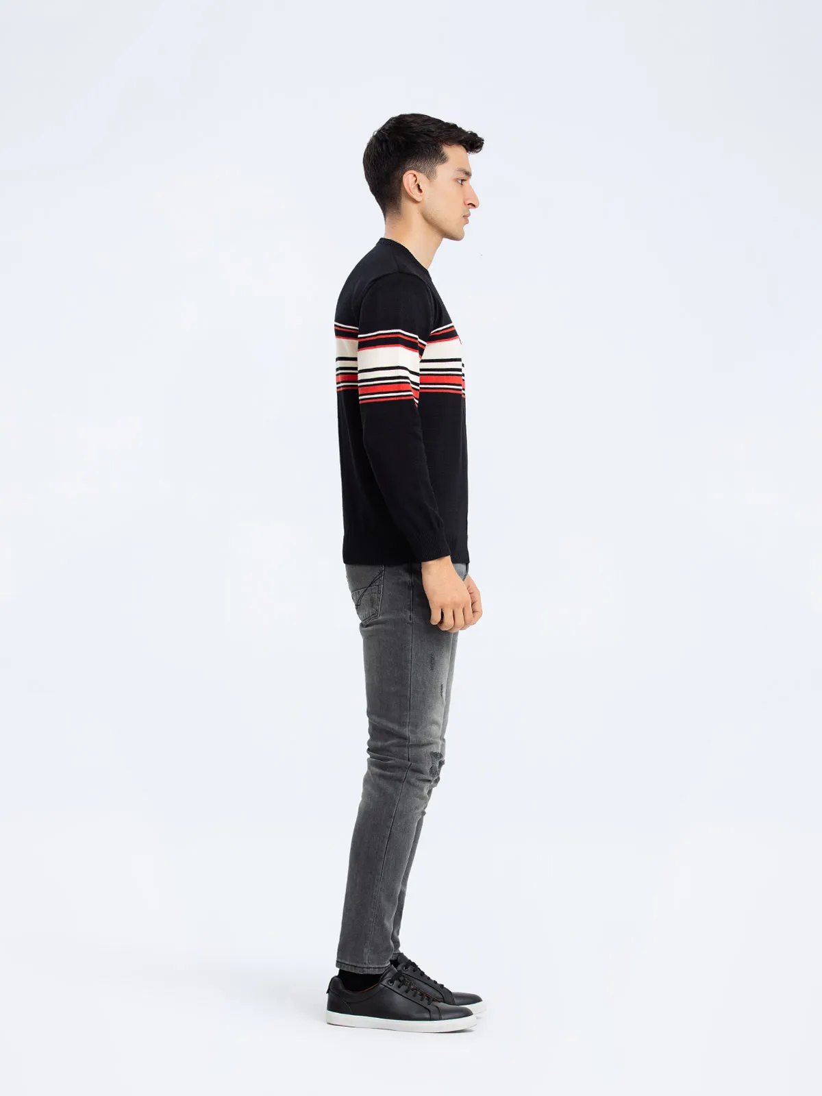 Jacquard Knitted Striped Sweater - FMTSWT23-024