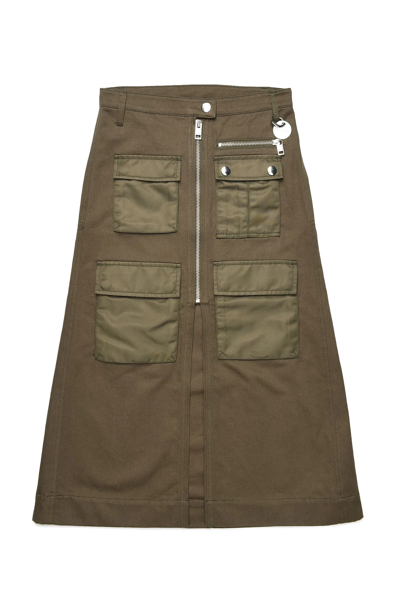 Khaki Long Skirt with Several Compartments