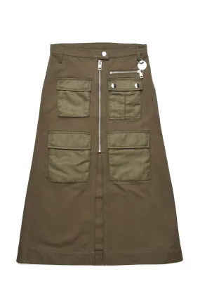 Khaki Long Skirt with Several Compartments