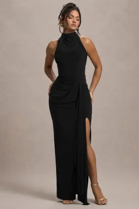 Khari | Black High-Neck Twisted Maxi Dress With Drape