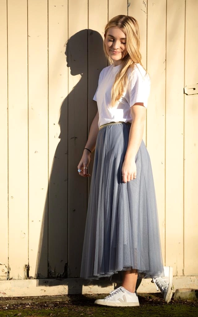 Light Grey Tulle Layered Skirt