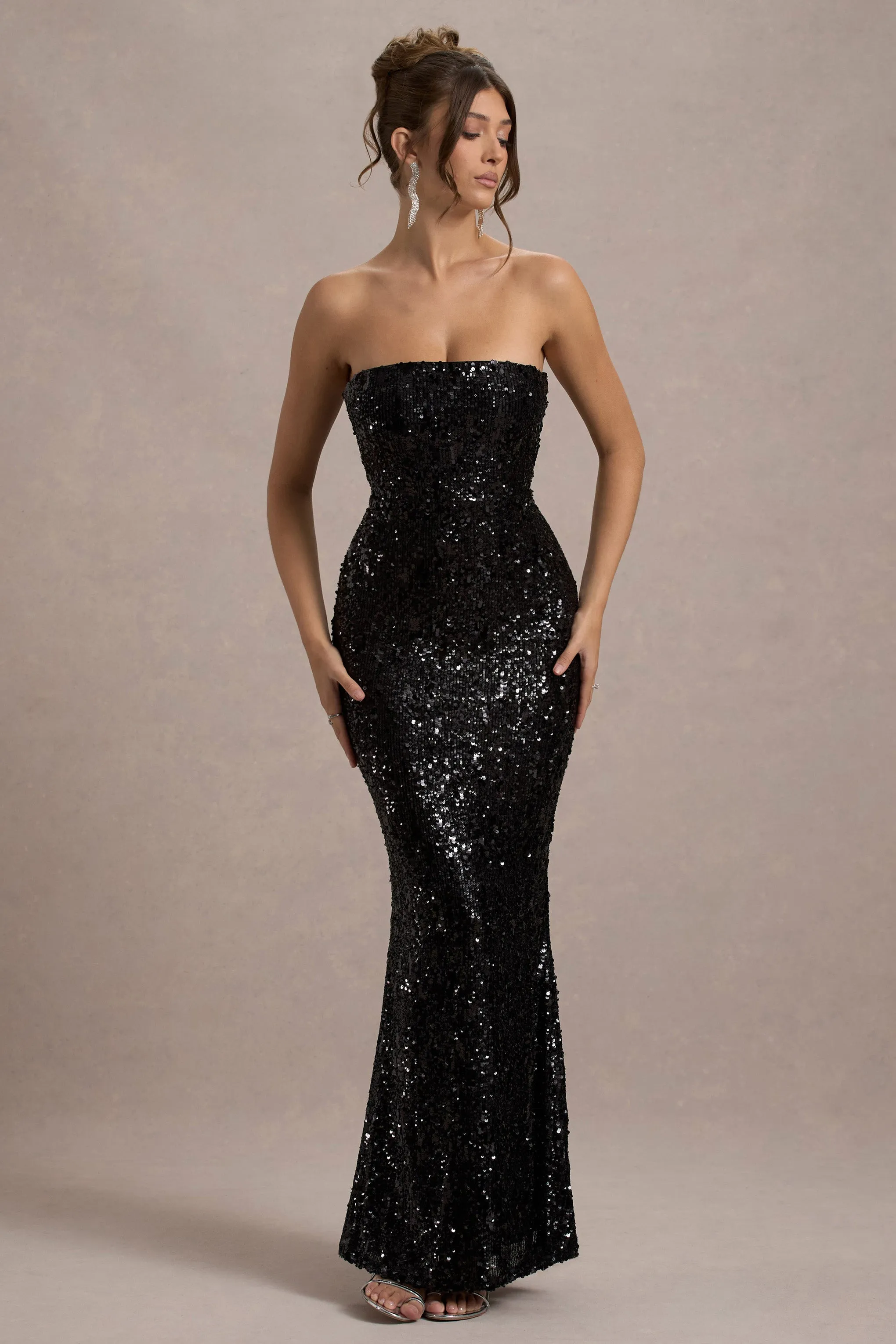 Like Magic | Black Sequin Bandeau Maxi Dress