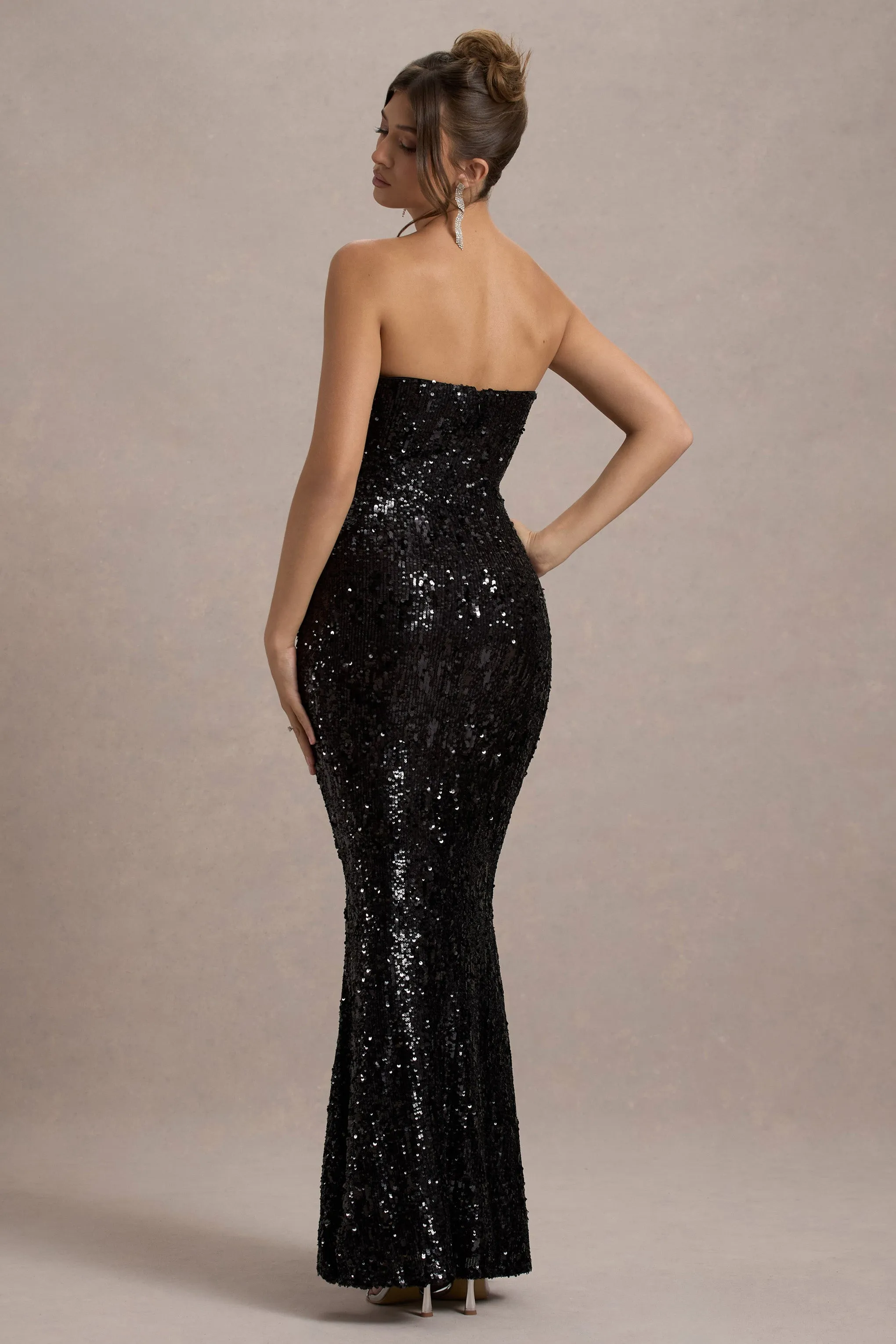 Like Magic | Black Sequin Bandeau Maxi Dress