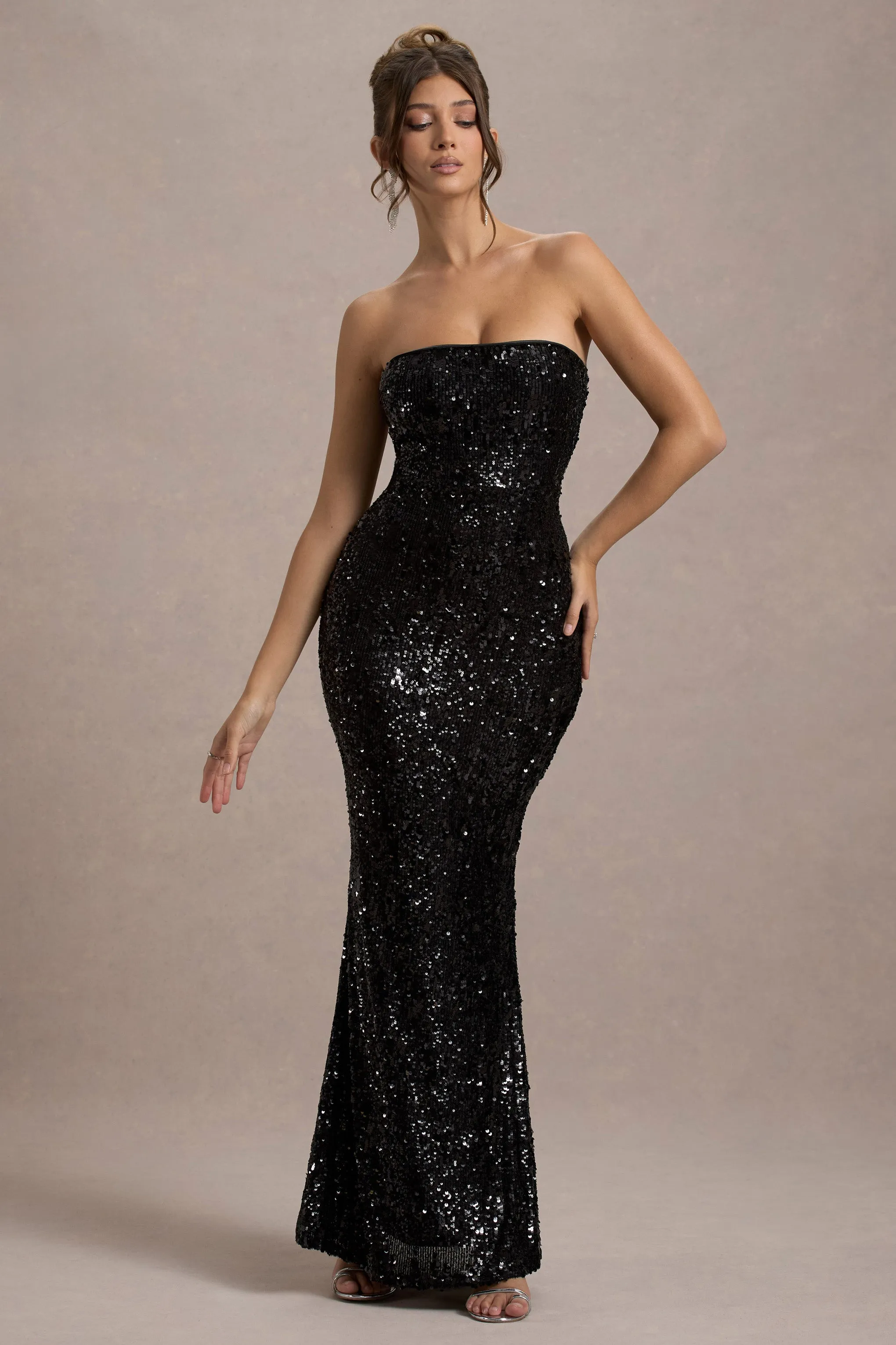 Like Magic | Black Sequin Bandeau Maxi Dress