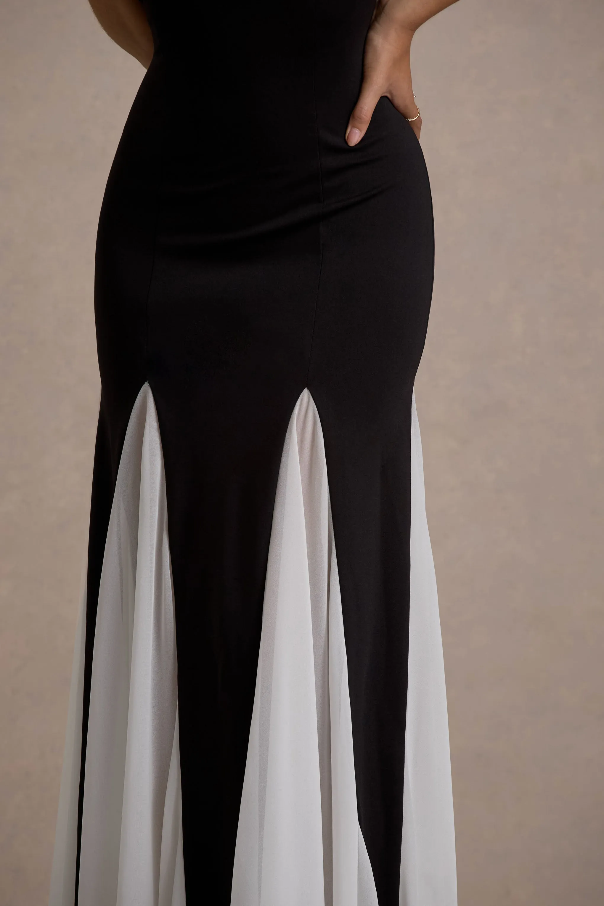 Litzy | Black High-Neck Maxi Dress With White Chiffon Trim