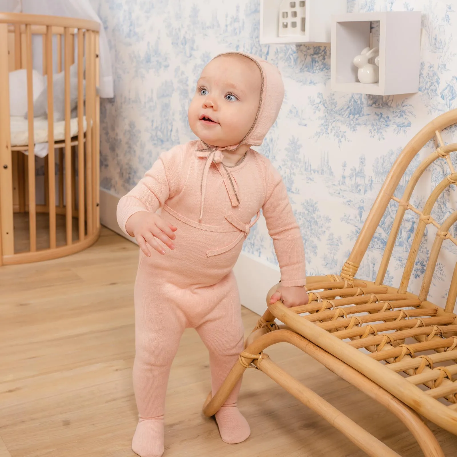 Mabel Bebe Tea Rose Knit Stretchie and Bonnet