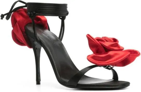 Magda Butrym 105mm floral-appliqué satin sandals Black