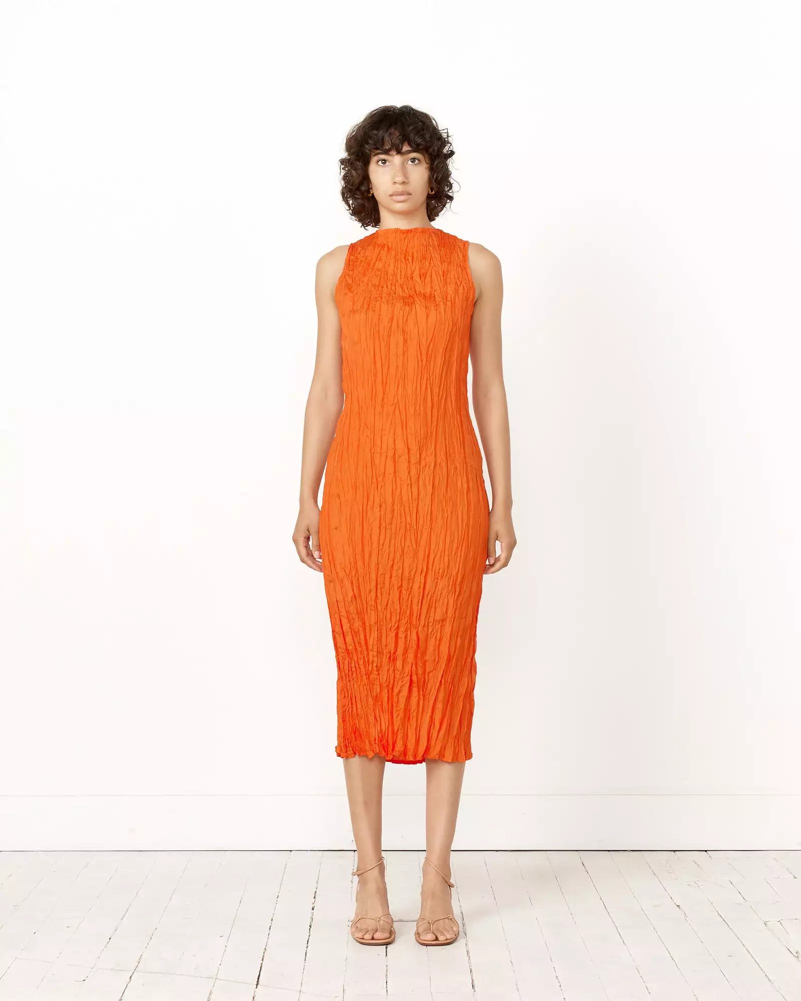 Mauny Pleated Sleeveless Dress in Vermilion