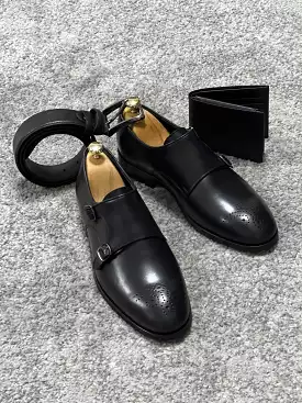 Neo Lite Sole Double Monk Strap Black Shoes