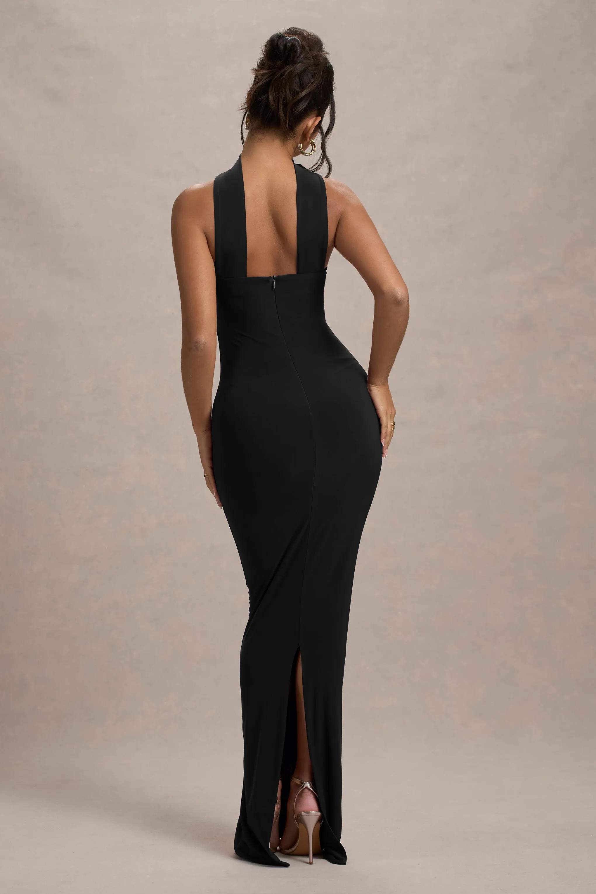 Nobu | Black Bandeau Maxi Dress With Halter-Collar