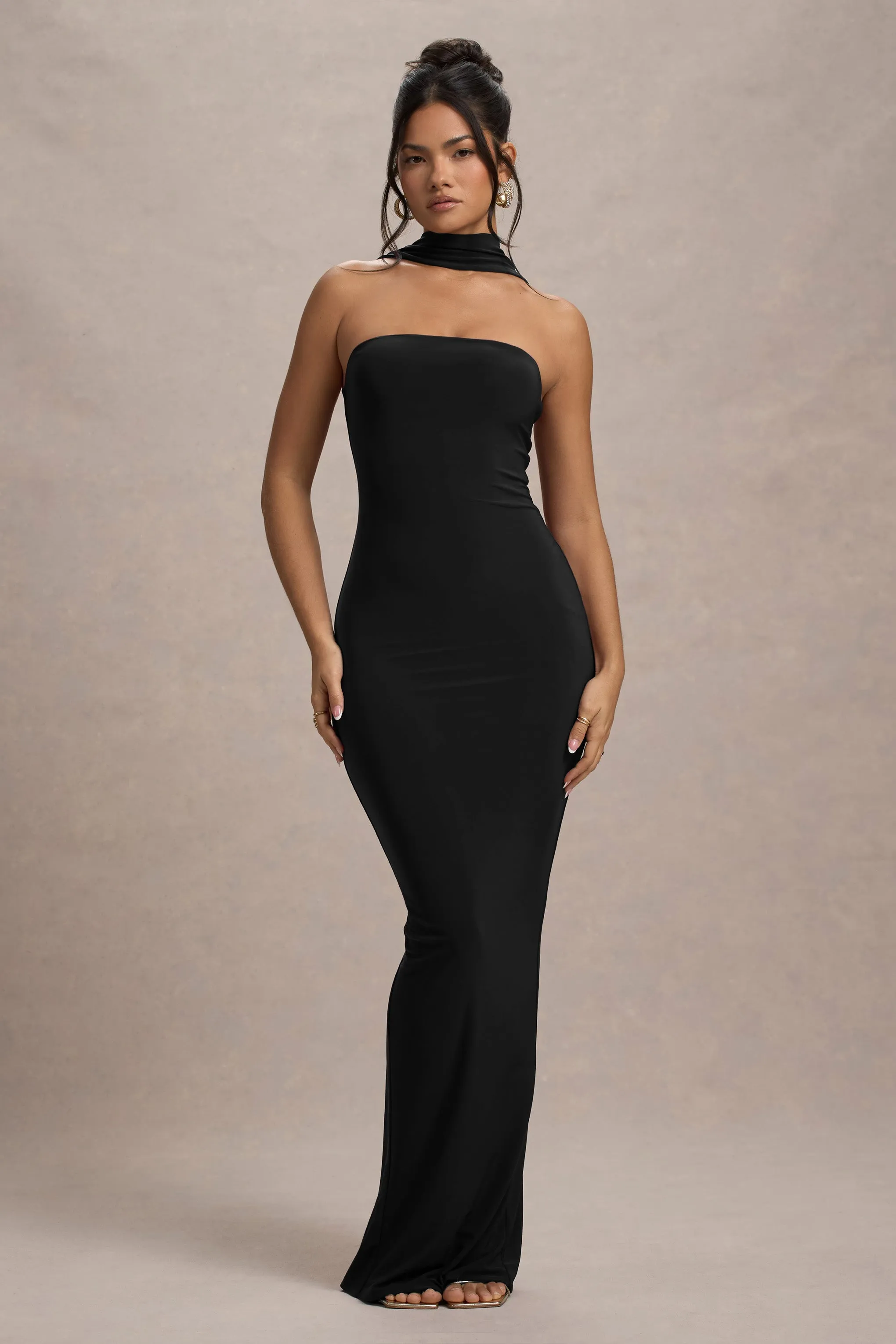 Nobu | Black Bandeau Maxi Dress With Halter-Collar