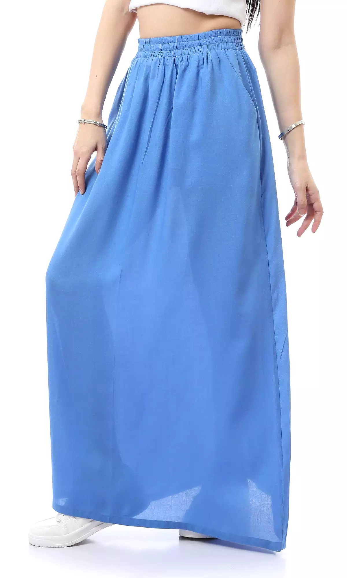 O165299 Cornflower Blue Maxi Skirt With Side Pockets