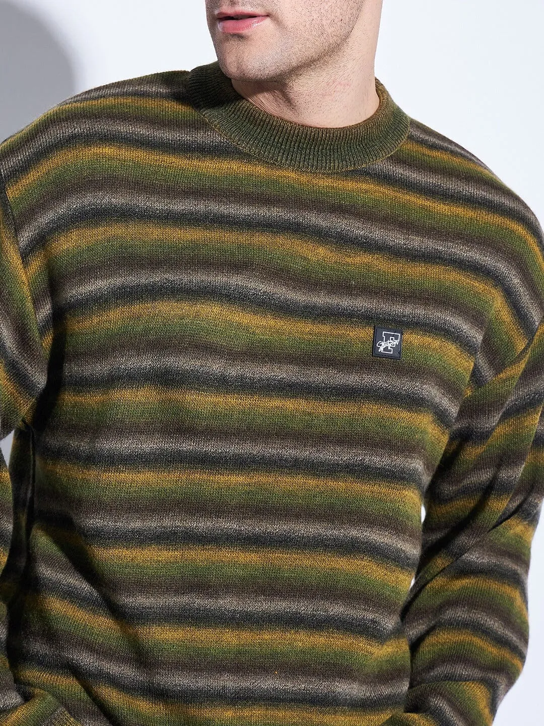 Olive Striped Oversized Sweater