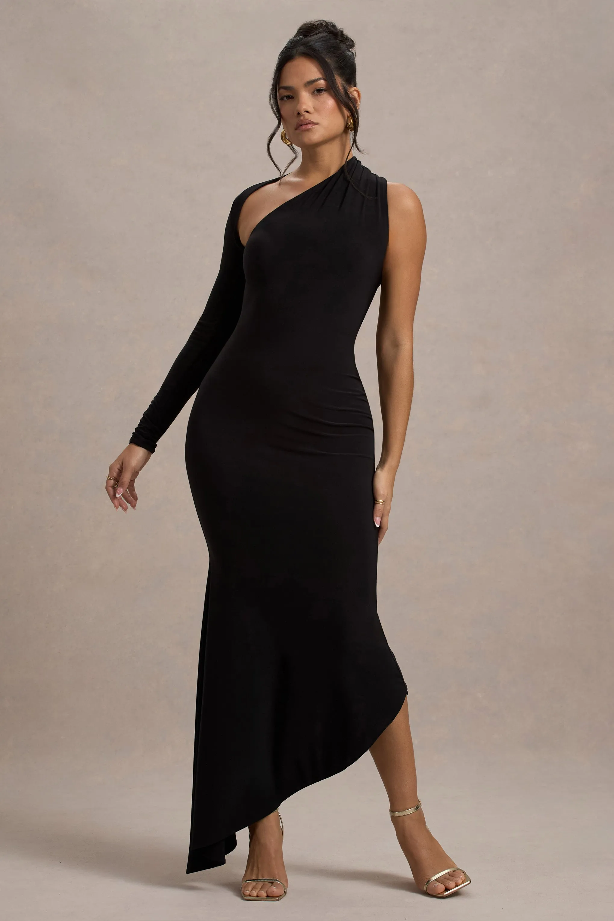 Orsa | Black One-Shoulder Asymmetric Maxi Dress