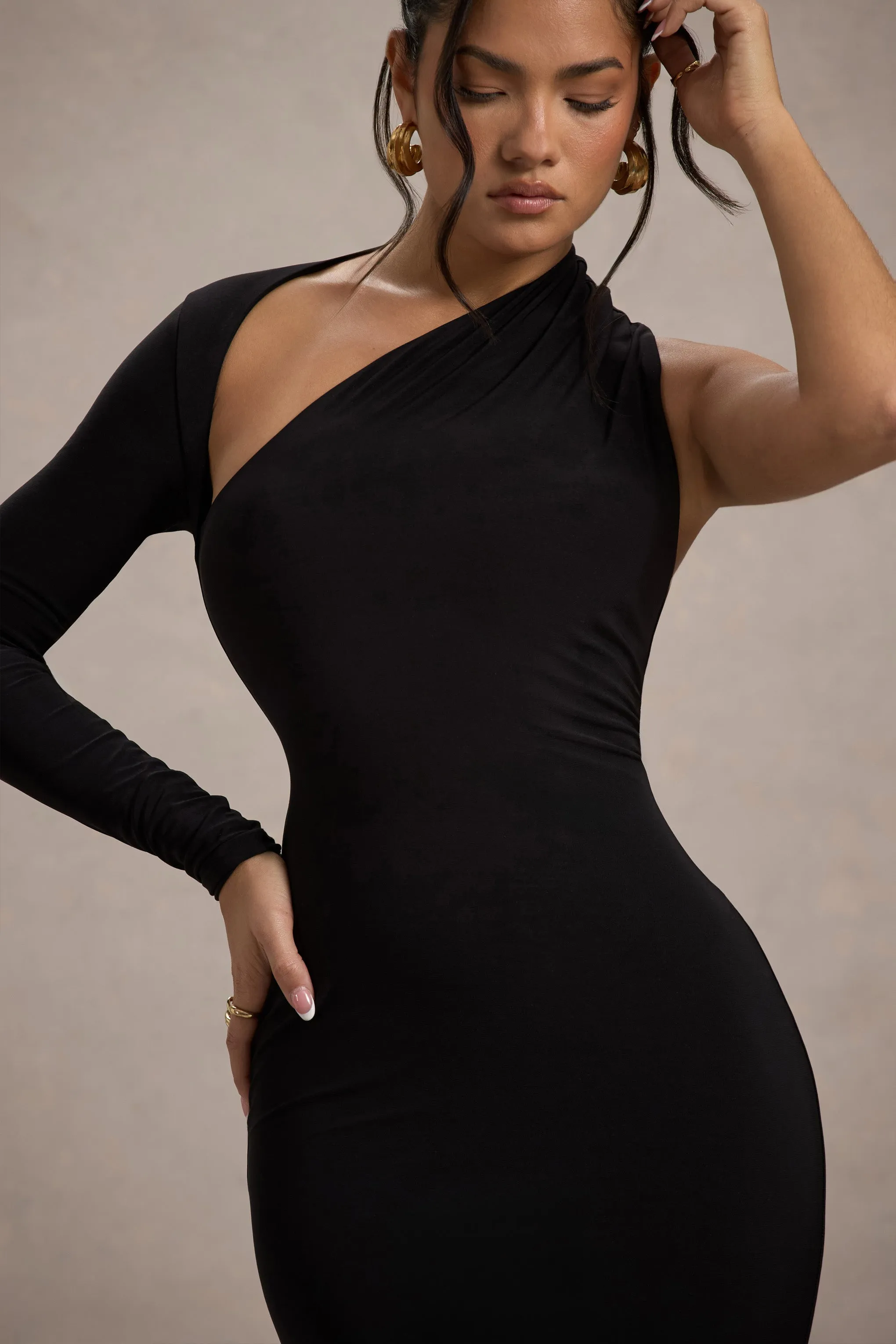 Orsa | Black One-Shoulder Asymmetric Maxi Dress