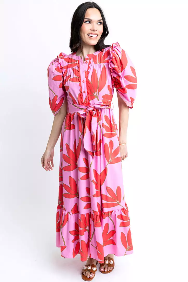 Palm Floral Tier Maxi Dress