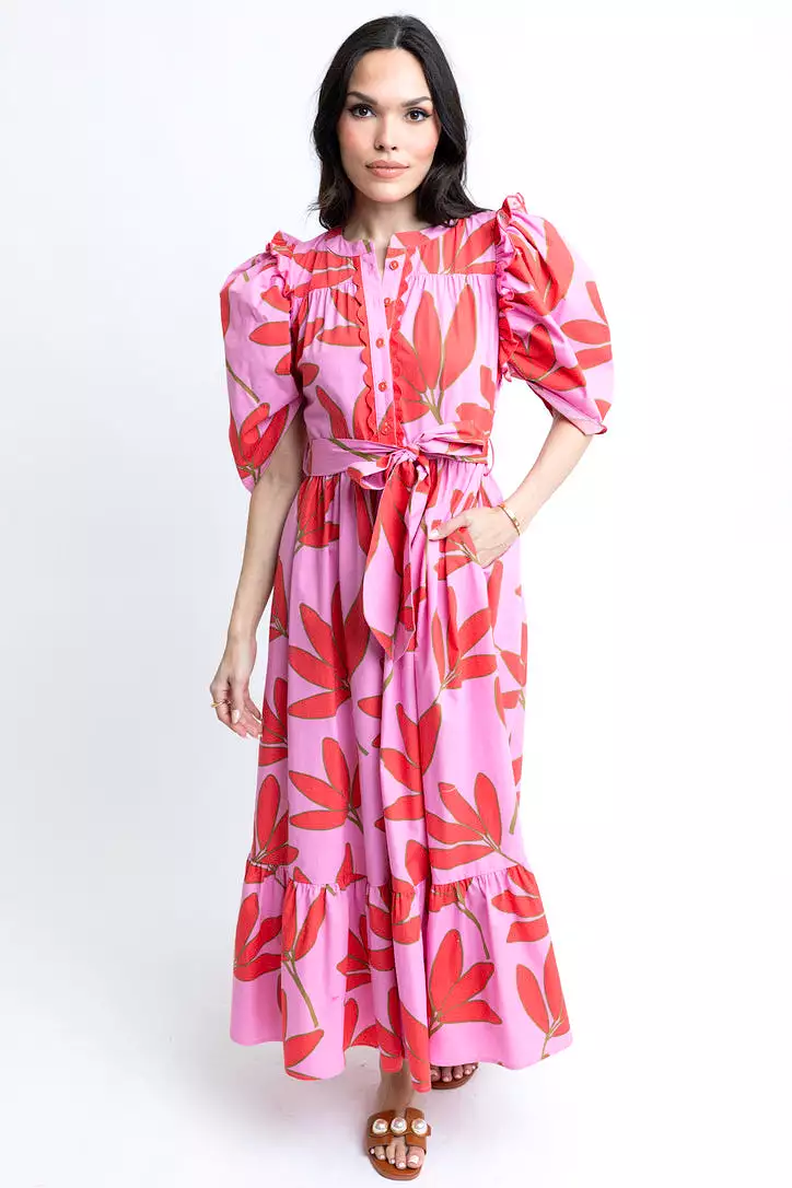 Palm Floral Tier Maxi Dress