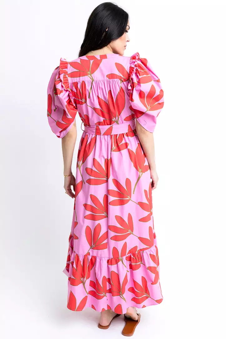 Palm Floral Tier Maxi Dress