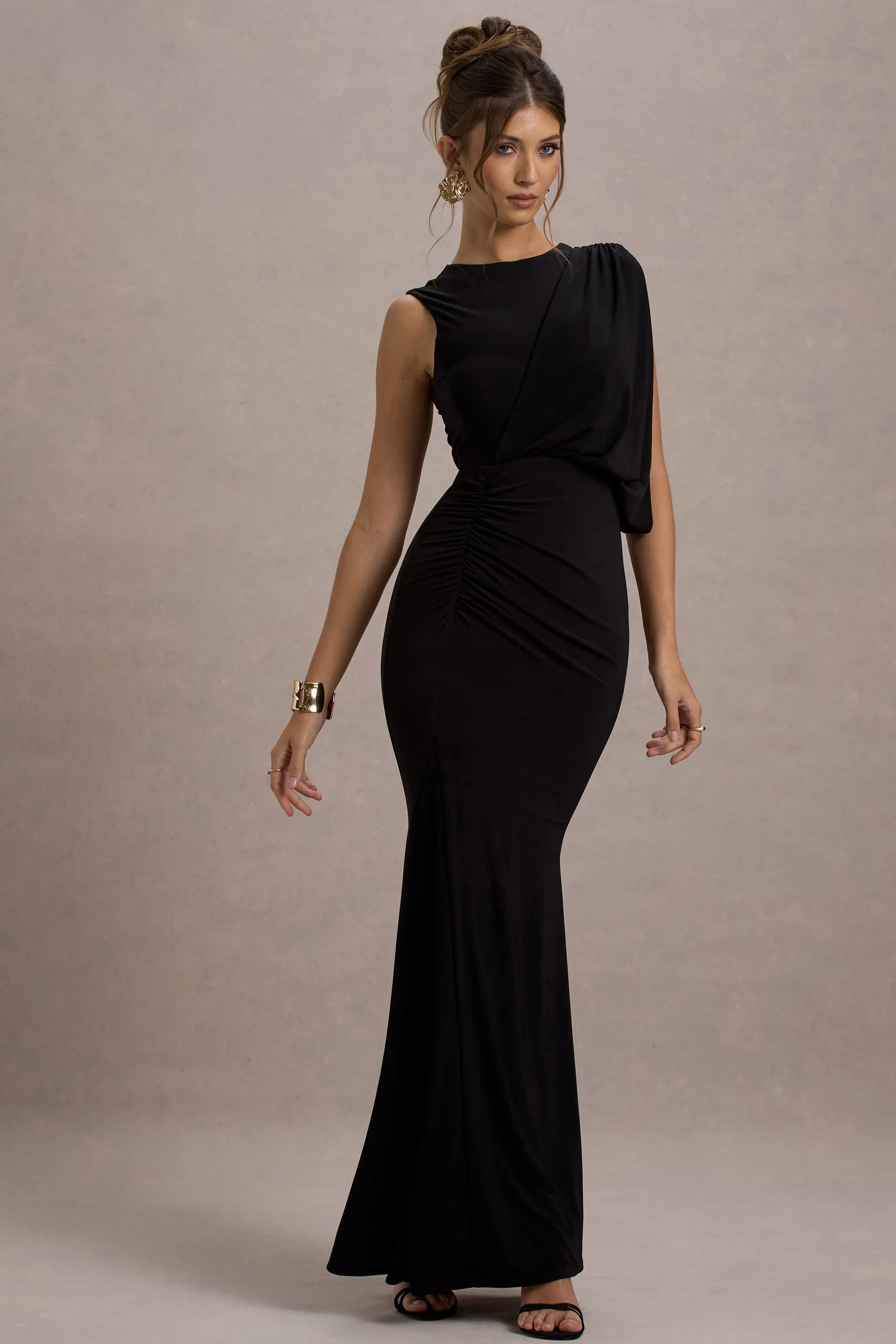 Paphos | Black Draped Sleeveless Maxi Dress