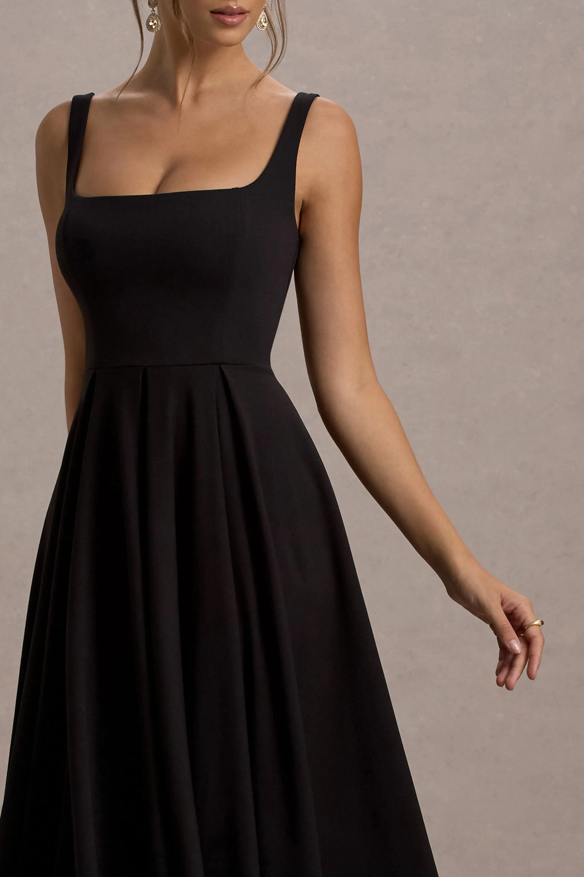 Parina | Black Strappy Volume-Hem Maxi Dress