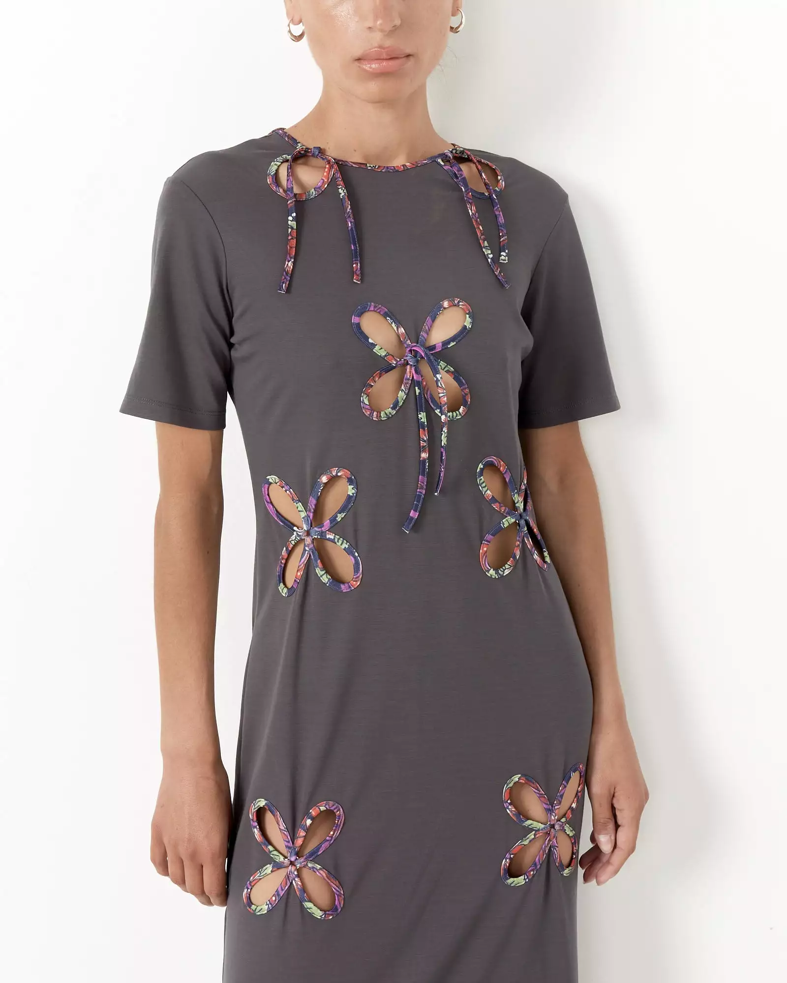 Petal Edged Flowers Dress in Dark Grey