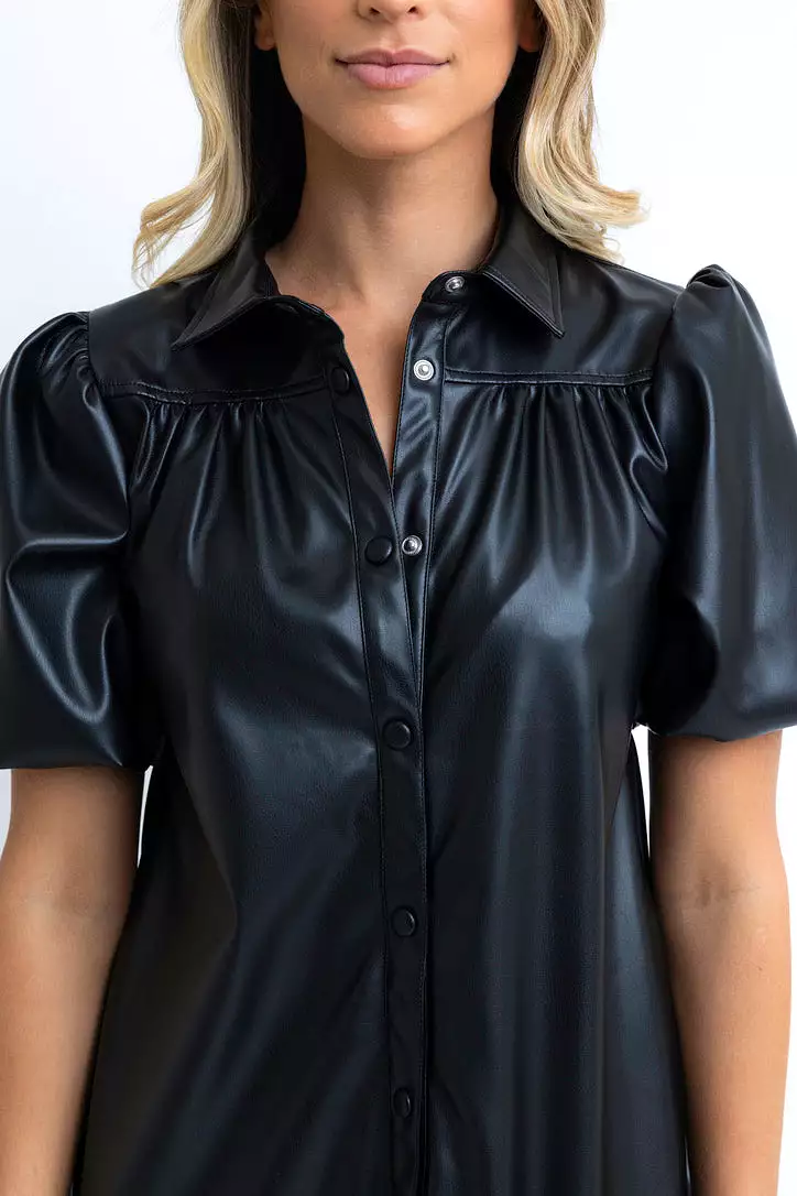 Pleather Puff Sleeve Dress