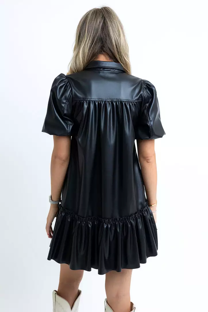 Pleather Puff Sleeve Dress