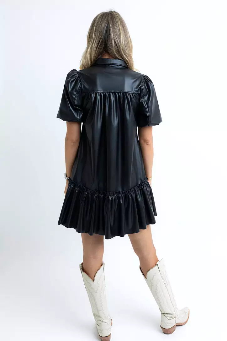 Pleather Puff Sleeve Dress