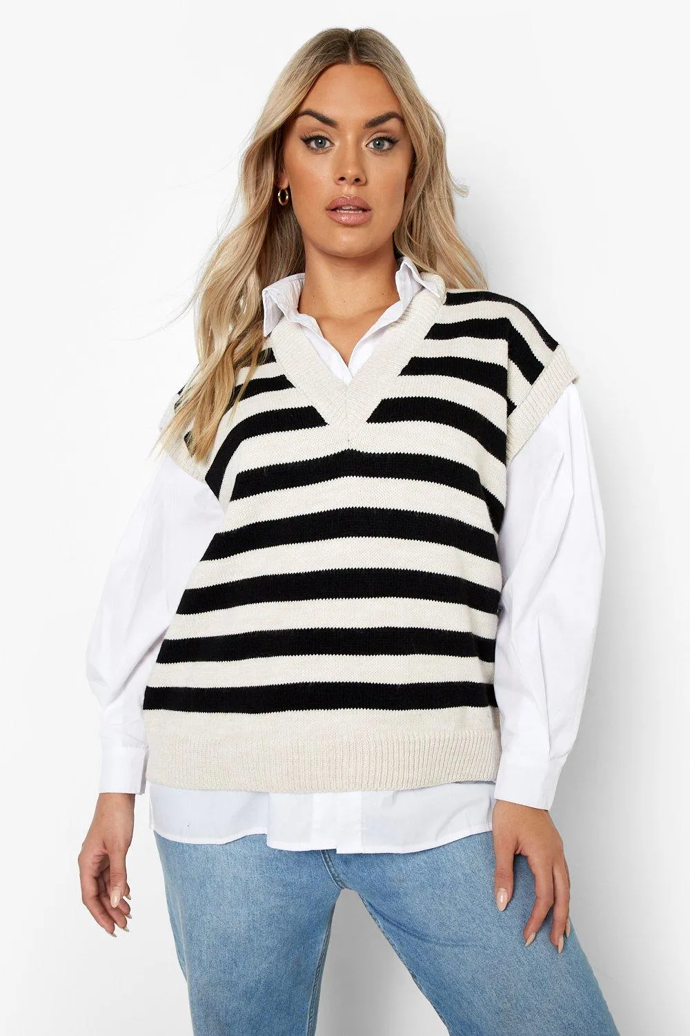 Plus Mono Stripe Sweater Vest