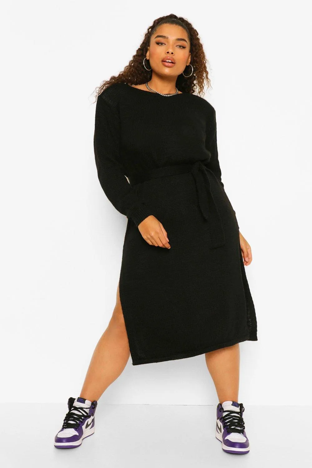 Plus Shoulder Pad Knitted Sweater Dress