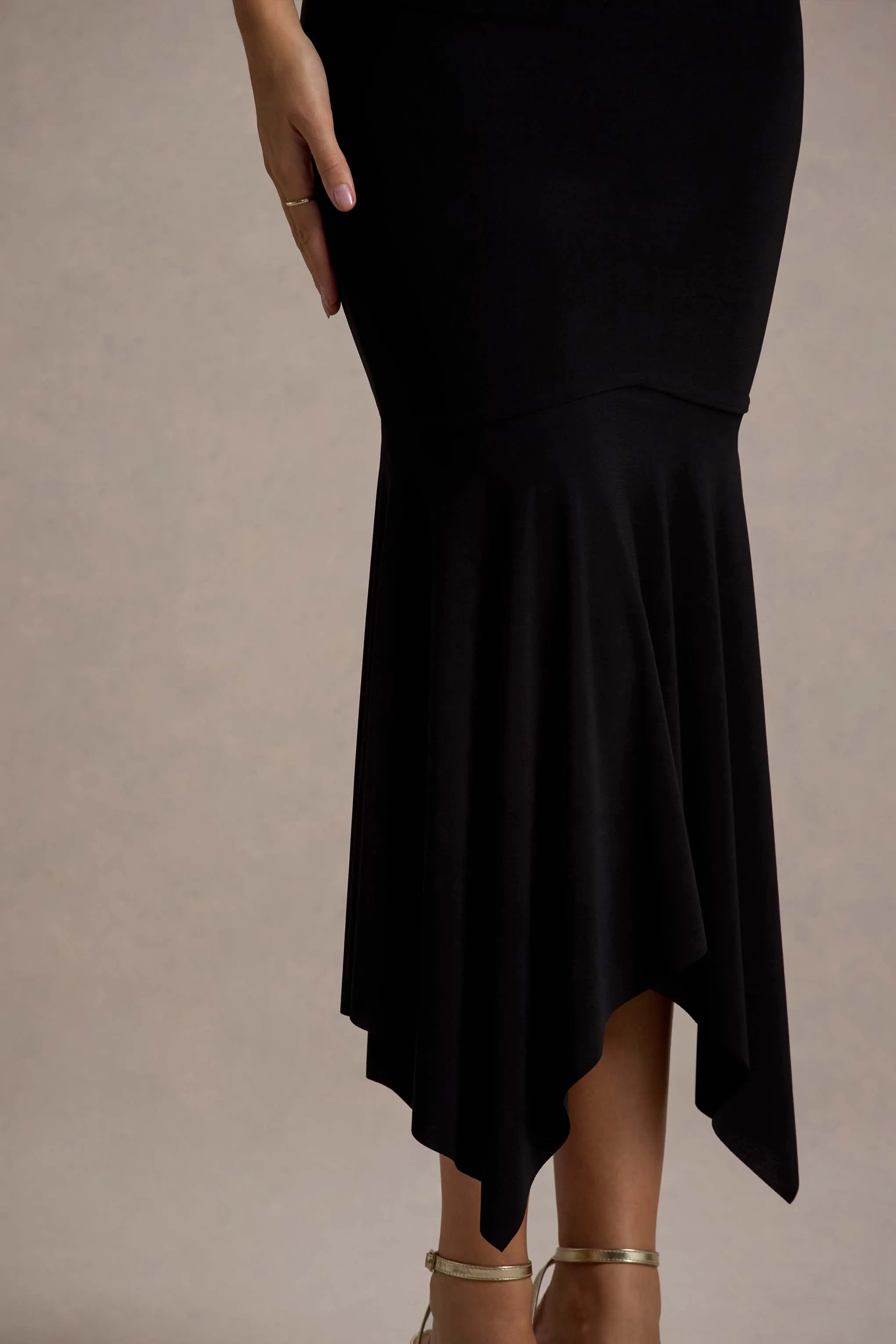 Prianyka |  Black High-Neck Draped Maxi Dress